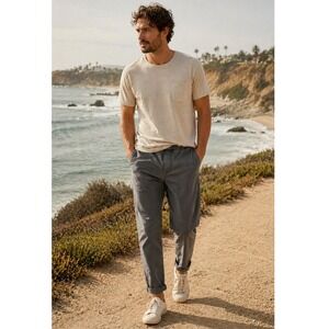 Outerknown PAZ Pants Men Medium Grey Elastic Waist Coastal Sustainable ORGANIC